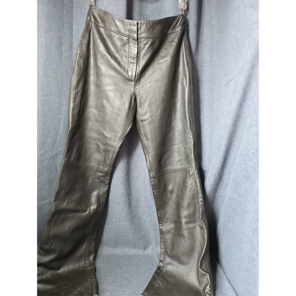 NWT Burns Brown Olive Genuine Leather Womens Straight Long Pants Size 6 Y2K